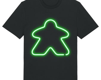 Neon Green Meeple T-Shirt, Board Game tshirt, Meeples, Board Games, Tabletop Games, Geek, Dice, Black Top, Gamer, Cool, Artwork, BGG,
