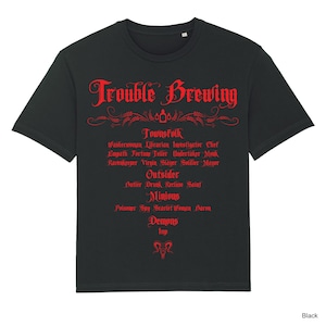 Blood On the Clocktower T-Shirt, Trouble Brewing, Board Game tshirt, Tabletop, Gaming, Geek, Dice, Black, Funny, Top, Gamer, Cool, Print,