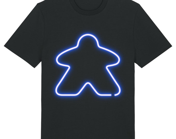 Neon Blue Meeple T-Shirt, Board Game tshirt, Meeples, Games, Art, Tabletop, Black, Funny, Top, Gamer, Cool, Artwork, Board Game t shirt, BGG
