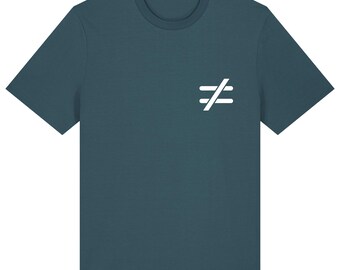 May include: Teal-colored t-shirt with a white graphic of two parallel lines crossed by a diagonal line. The shirt has short sleeves and a crew neck. The brand name "Stargazer" is printed in the bottom right corner.