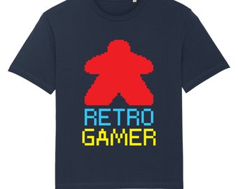 Retro Gamer Red Meeple T-Shirt, Board Game tshirt, Tabletop, Gaming, Geek, Dice, Comedy, Tees, Unique, Black, Top, Gamer, Cool, Artwork, D20