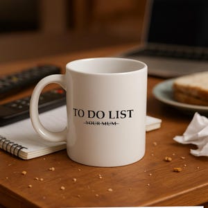 To Do List Your Mum (UK spelling) White 11oz Ceramic Mug Funny Offensive Sarcasstic