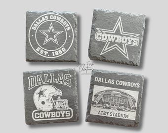 Dallas Cowboys - 4” Slate Coasters - Set of Four Coasters - Optional Handmade Coaster Holder