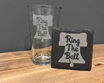 Philadelphia Phillies “Ring the Bell” Etched Pint Glass And Coaster Set - Gift for Phillies Fan