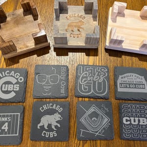 Chicago Cubs - 4” Slate Coasters - Pick Your Set - 16 Coasters to Choose From - Optional Handmade Coaster Holder - Custom Engraving