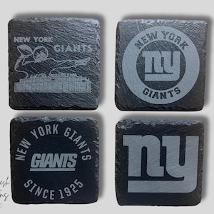 New York Football Giants - 4” Engraved Slate Coasters - Set of Four Coasters - Optional Handmade Coaster Holder