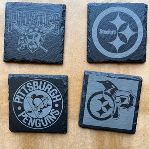 Pittsburgh Sports- 4 Pack Slate Coasters Set - Steelers Pirates Penguins