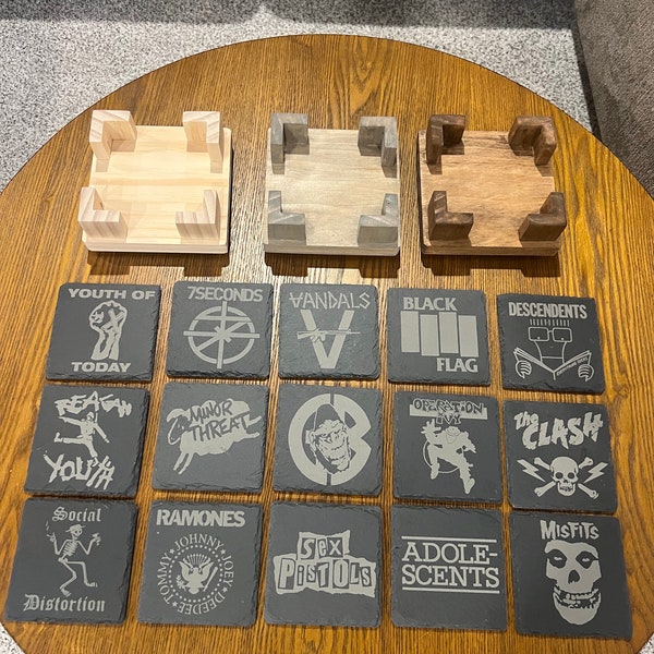 Punk Rock Coasters - Pick Your Set- Optional Holder - Misfits, Minor Threat, Op Ivy, Vandals, Sex Pistols, Ramones and MORE!