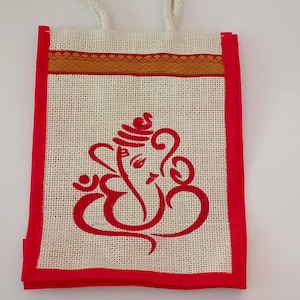 Jute Bags with Ganesha Print/ return gifts bag/ Potli bag/wedding gifts/indiangifts bag/favour/thamboolam bags