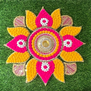 9 Pcs colourful rangoli set, Pooja decoration, Home decor, Puja articles, Rangoli mat, Diwali rangoli mat, Entryway floral mat