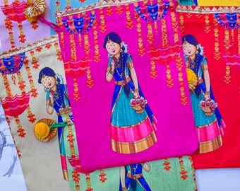 Half Saree Ceremony Potli Bags: Soft Fabric Gift Bags