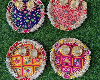 Handcrafted Haldi Kumkum Thali: Patola Print Pooja Plate