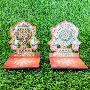 Handcrafted wooden Diya stand with Kolam base - Spiritual home decor