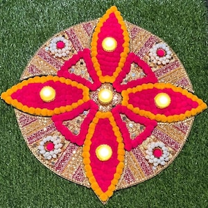 13 Pcs colourful rangoli set, Pooja decoration, Home decor, Puja articles, Rangoli mat, Diwali rangoli mat, Entryway floral mat -25&quot; in Dia.