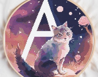 Letter A Cat Cross Stitch Pattern Digital Download