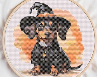 Halloween Dachshund "Halloweenie" Cross Stitch Pattern Digital Download