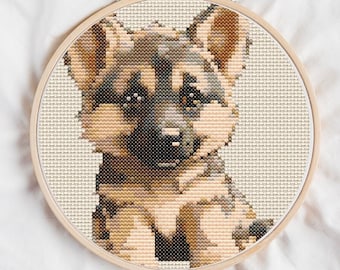 Simple German Shepherd Puppy Cross Stitch Pattern Digital Download