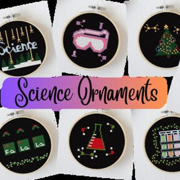 7 Science Chemistry Christmas Ornament Easy Cross Stitch Modern Counted Cross Stitch PDF Digital Download 3 Inch Hoops