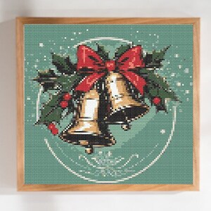 Christmas Bells Winter Holiday Modern Counted Cross Stitch Pattern Digital Download