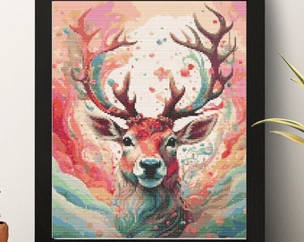 Colorful Deer Buck Cross Stitch Pattern Digital Download
