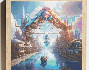 Sailing into the Future Fantasy Full Canvas Science Fiction Modern Cross Stitch Pattern Digital Download