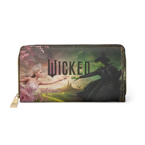 Cartera con cremallera de Wicked Glinda y Elphaba, cartera de piel sintética personalizada, tarjetero, organizador de efectivo, monedero, funda para matrícula