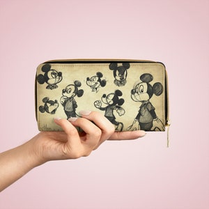 Mickey Mouse, Walt Disney Sketches, Disney Zipper Wallet - Disney Wallet, Gift, Valentines Gift, Disney Gift