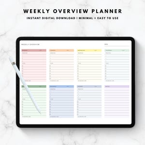 Digital Weekly Overview Planner iPad Download - 10 Color Options - Goodnotes Notability Xodo