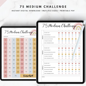 75 Medium Challenge Tracker, 75 Medium Challenge, 75 Day Challenge Printable, Fitness Journal, Self Improvement, Weight Loss Challenge, PDF