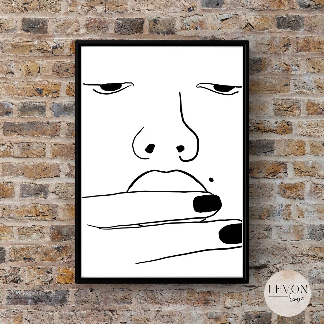 Abstract Face Art Print Woman Face Drawing Black and White Etsy