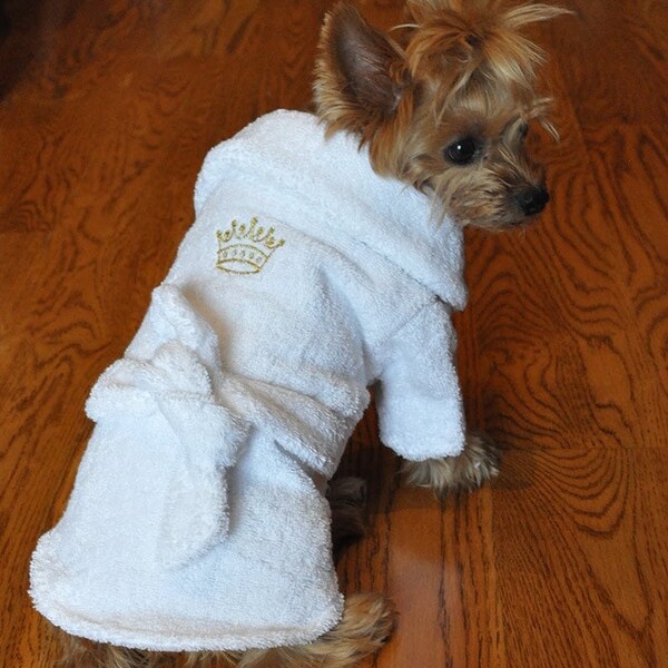 White Gold Crown dog Bathrobe 100% Combed Cotton