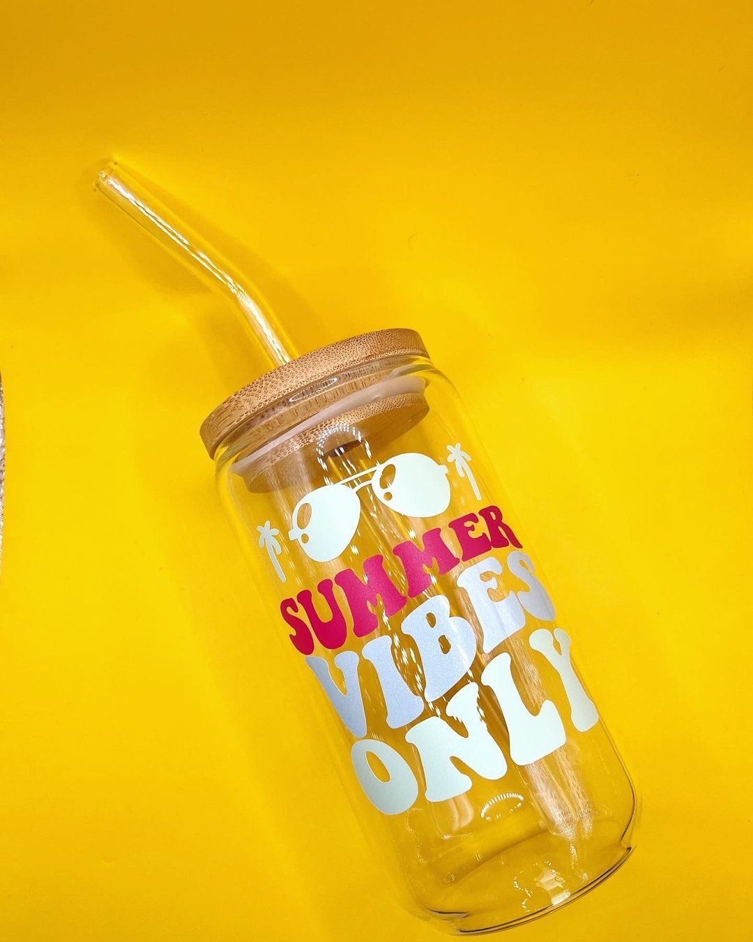 Summer Vibes Only Glass Cup Beer Can Glass Lid and Straw Summer Vibes