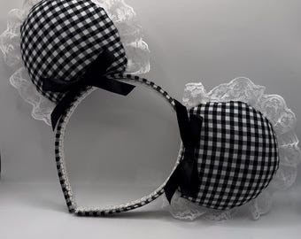 Classic Houndstooth Black and White Minnie Ears - Etsy display picture 1