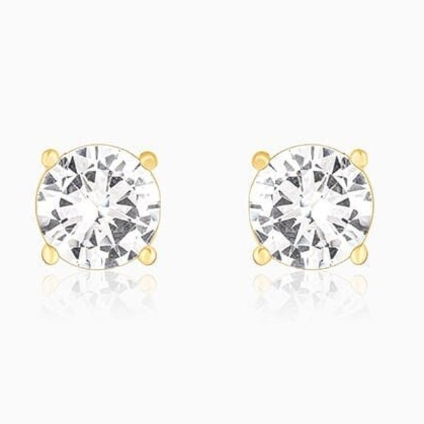 Natural Gemstone Gold Stud Earrings, Gold Earrings For Women, Round Zircon Stone Earring For Her, Minimalist Earrings, Gemstone Earrings