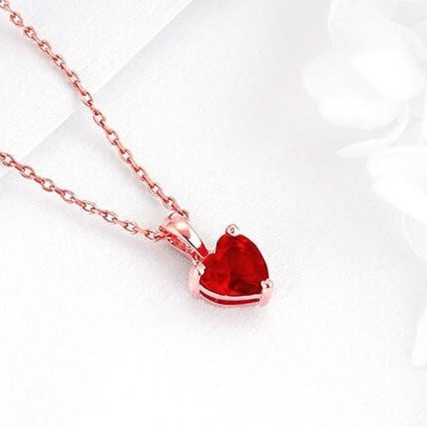 Loving in Red Gemstone Rose Gold Pendant, Heart Stone Silver Pendant Necklace For Women, Gift For Her Jewelry, Silver And Rose Gold Necklace