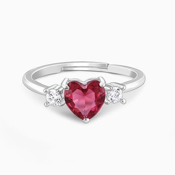 Silver Stay with Me Heart Shape Cubic Zirconia Gemstone Silver Ring, Pink Gemstone Sterling Silver Ring, Gift for Her Promise Ring