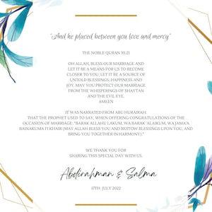 Personalised Dua cards/Place cards for Weddings , Eid Parties , Baby showers ,Engagements etc