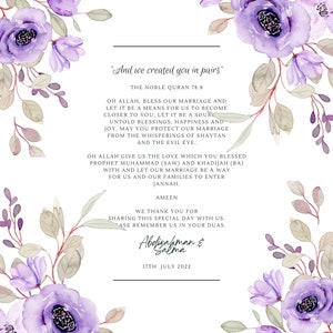 Personalised Dua cards/Place cards for Weddings , Eid Parties , Baby showers ,Engagements etc