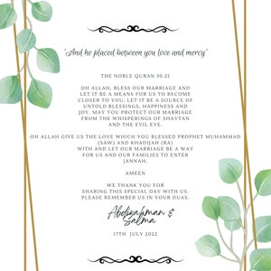 Personalised Dua cards/Place cards for Weddings , Eid Parties , Baby showers ,Engagements etc