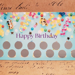 Happy Birthday Savings Scratch Off | Scratch and Save Savings Challenge | Scratch Off Card | Savings Challenge