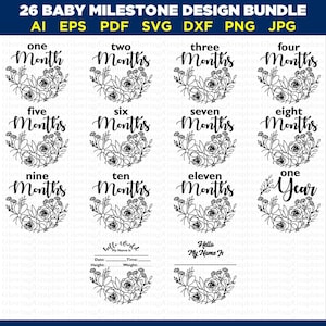 Baby Milestone Rounds svg | Annonce de bébé svg | Bonjour monde svg | Statistiques de naissance svg | Fleur bébé tours svg | Nouveau-né signe svg | Bébé svg