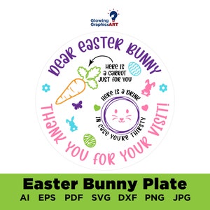 Assiette lapin de Pâques Svg, Svg plateau lapin de Pâques, Svg plateau Pâques, assiette carotte Svg, Svg assiette lapin, cher lapin de Pâques plateau, assiette Pâques Svg