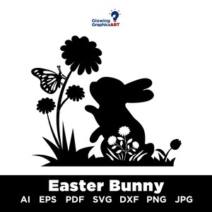 Lapin de Pâques Dxf, Svg, Png, Pâques, Bunny Laser cut, Rabbit, Flower, Butterfly, Easter Vibes, Dxf, Svg, cutfile, Cnc, glowforge, cricut