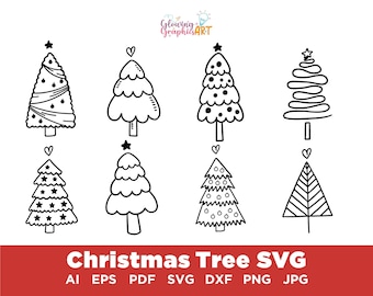 Hand Drawn Tree Svg, Hand Drawn Pine Tree Forest Svg, Christmas Tree Svg Bundle, Christmas Tree Svg,   Hand Drawn Pine, Line Art Trees