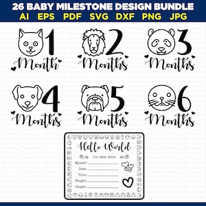 Baby Monat Meilenstein Disc svg Bundle,Tier Baby Monats meilenstein SVG,Hölzerne Meilenstein Disc Marker SVG,Hello World svg,Glowforge,Cricut