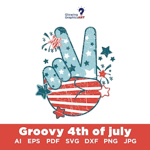 Groovy 4 juli Png, Patriottisch vredeshandteken, 4 juli sublimaties, Groovy USA Png, Independence Day Png, Retro Fourth Of July Svg
