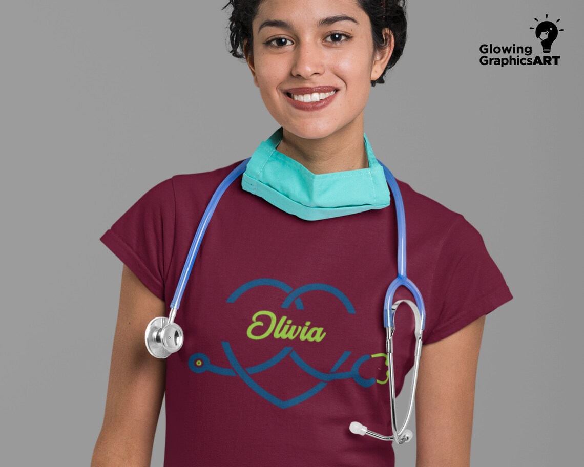 Heart Stethoscope SVG, Stethoscope Heart Split Monogram Name Frame