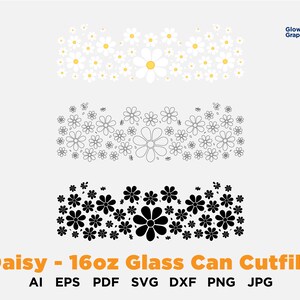 Beer can Wrap,Libbey, Libbey Glass Svg, Libbey Glass Png, Boho Mini Daisies Libbey Glass,svg, 16oz Libbey Can Template files for cricut