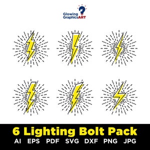 6 Lightning bolt svg bundle, Lightning svg, Lightning strike svg, Flash svg,  Lightning Bolts svg clipart, Thunder Shock Trendy SVG