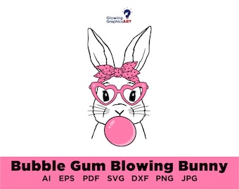 Bubble Gum Bunny Svg Png, Cute Bunny Rabbit With Bandana Glasses Bubblegum, Bunny with Heart Glasses svg, Rabbit Bandana Glasses, Girl Bunny